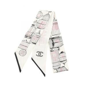 Chanel Coco Mark Scarf/Muffler, Silk, Women's Clothing, White/Black